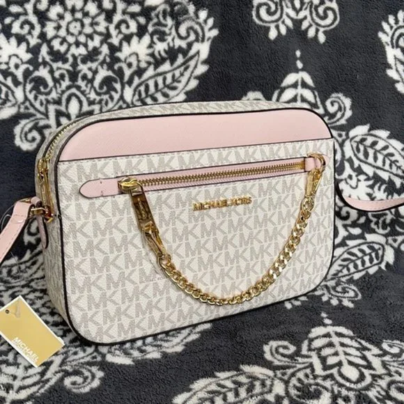 Michael Kors Jet Set Item Large East West Zip Chain Crossbody Powder Blush Multi - Picture 1 of 16